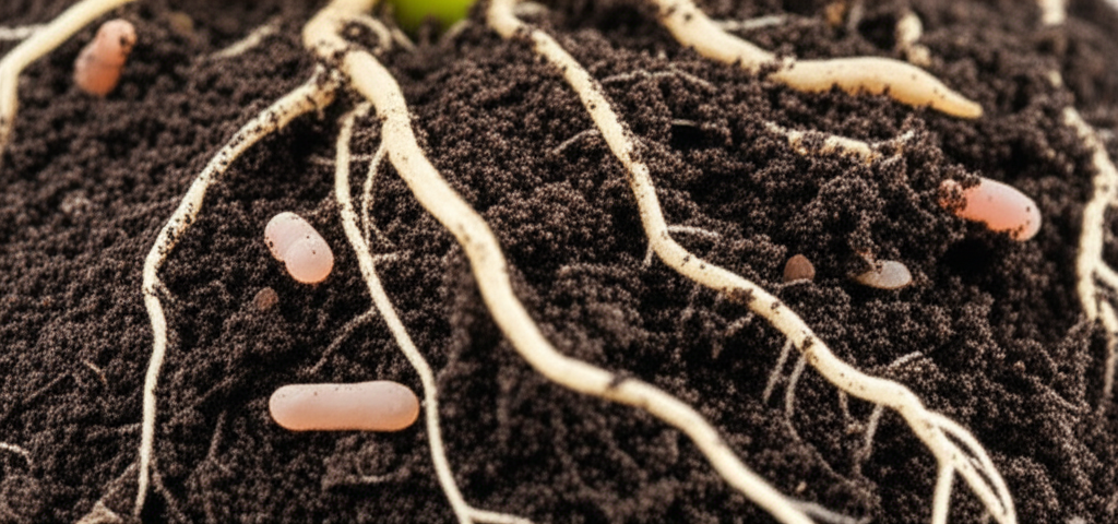 Close-up of rich, healthy soil with visible microorganisms